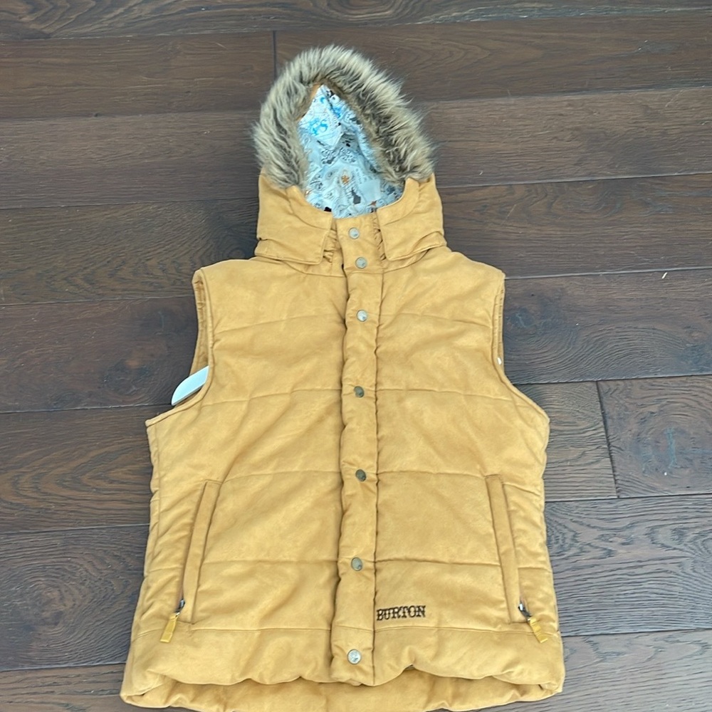 Burton Outdoor Suede Vest with Detachable Faux Fur Hood